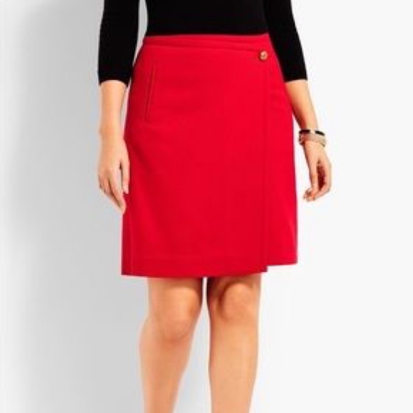 Talbots Dresses & Skirts - New Talbots Red Wool Twill Wrap Skirt Size 16
